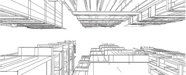 Building perspective construction plan facades architectural sketch.vector illustration