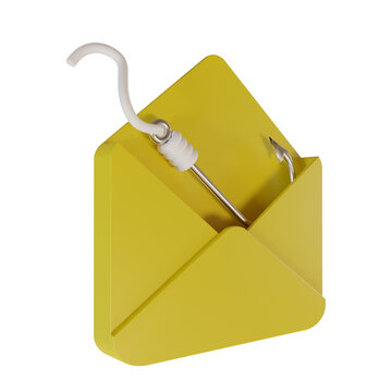 3d render of envelope and fishing hook icon. concept photo for illustration of phishing email or message