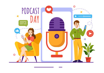 International Podcast Day Vector Illustration on September 30 with Broadcasting Studio Tools to Event Livestream in Cartoon Hand Drawn Templates