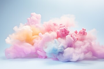 close up of colorful clouds flying in the air, levitation,rainbow palete,white lighting