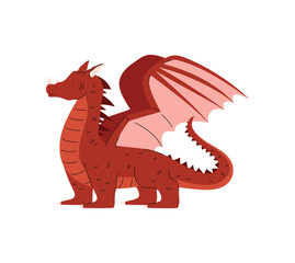 Dragon mythical fictional creature or monster flat vector illustration isolated.