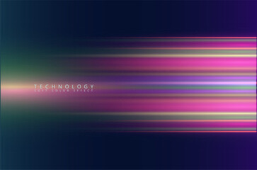 Fototapeta na wymiar Futuristic colorful abstract background. Horizontal light lines, glowing trails on the blue and purple surface. 