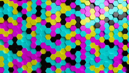 CMYK Geometric Hexagon Background 3D Render