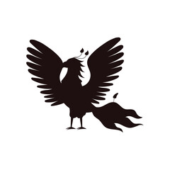 Black silhouette of phoenix flapping wings flat style, vector illustration