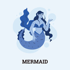Squared banner with mermaid waving flat style, vector illustration