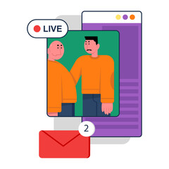 Male talking on video call, using smartphone. Modern communication technologies, messenger. Communication at distance, video call. Flat vector illustration in cartoon style