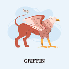 Cartoon griffin isolated on white background, illustration fantasy characters, mythical creatures from medieval era