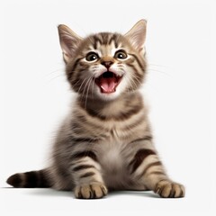 Cute tabby kitten isolated on white background.