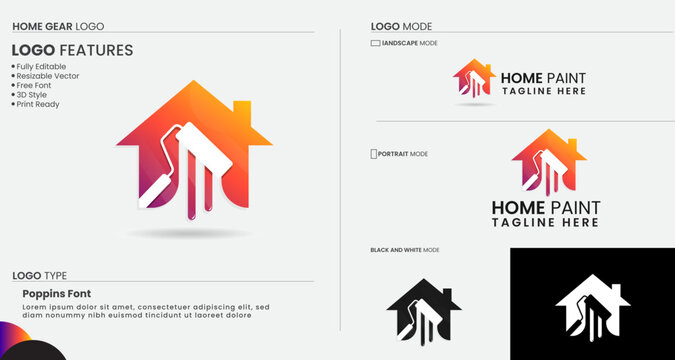 Home paint logo design. House painting logo. Real estate. Color house. Paint. Brash. Business. Colorful logo design. Premium template. Finance