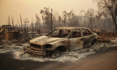 Obraz na płótnie Canvas The devastating wildfire catastrophe destroyed entire communities.