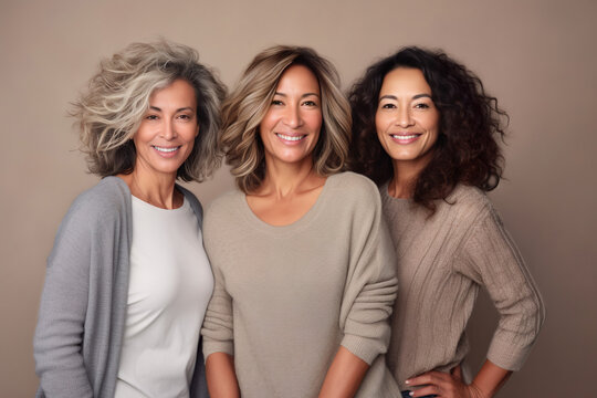 Studio portrait of a group of. mixed middle-aged happy women