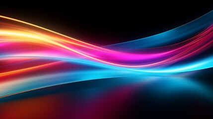 abstract colorful neon light glowing on dark background. fantasy and futuristic speedy line. generative AI