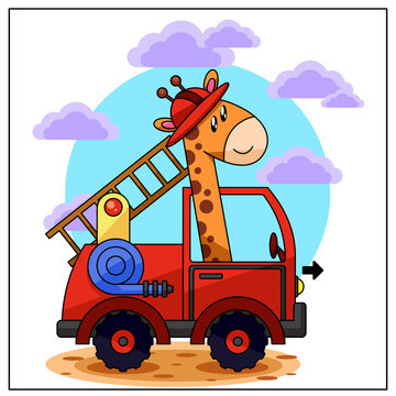 children's educational game. picture. illustration. children's illustration. fire truck. giraffe. wasp. bee. car