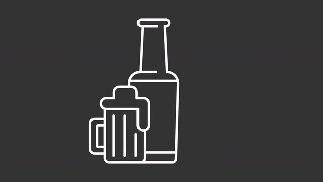 White icon animation of five percent alcohol by volume, HD video with transparent background, seamless loop 4K video of beer icon.