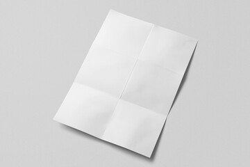blank a4 six fold paper realistic street modern minimal portrait poster flyer with texture mockup isolated in white background 
