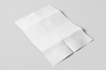 blank a4 eight folded paper urban modern minimalist poster flyer realistic mockup isolated in white background 