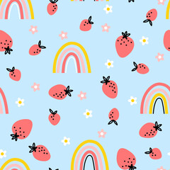 Childish seamless pattern with strawberries
