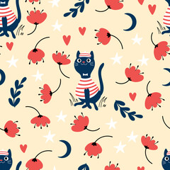 Seamless pattern with cute cats