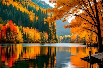 autumn landscape with lake  Gererated AI