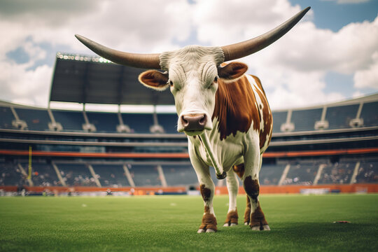 Texas Longhorn standing on Football field created by Generative AI