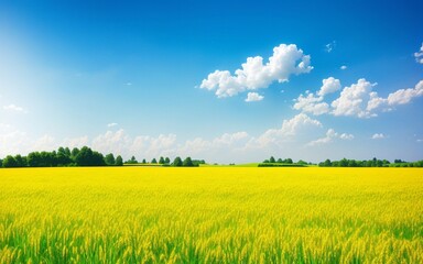 beautiful countryside of Romania sunny. Green spring field panorama. Summer landscape image of field and mountain. wallpaper. Illustration. Generative AI.