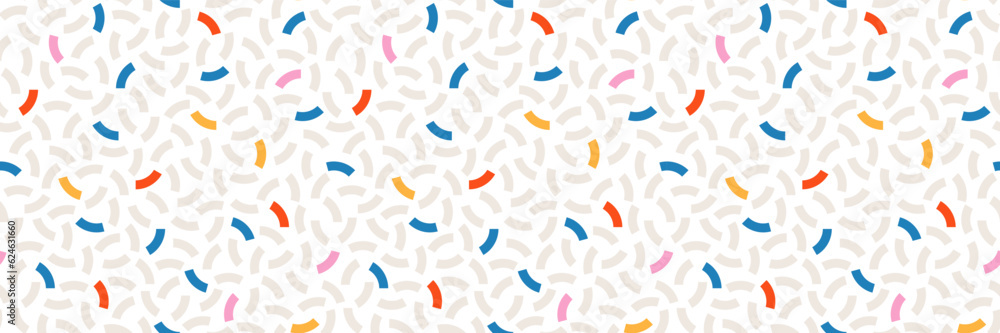 Poster vector playful childish geometric seamless pattern. memphis style banner with simple shapes. vivid p