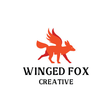 winged fox logo design 