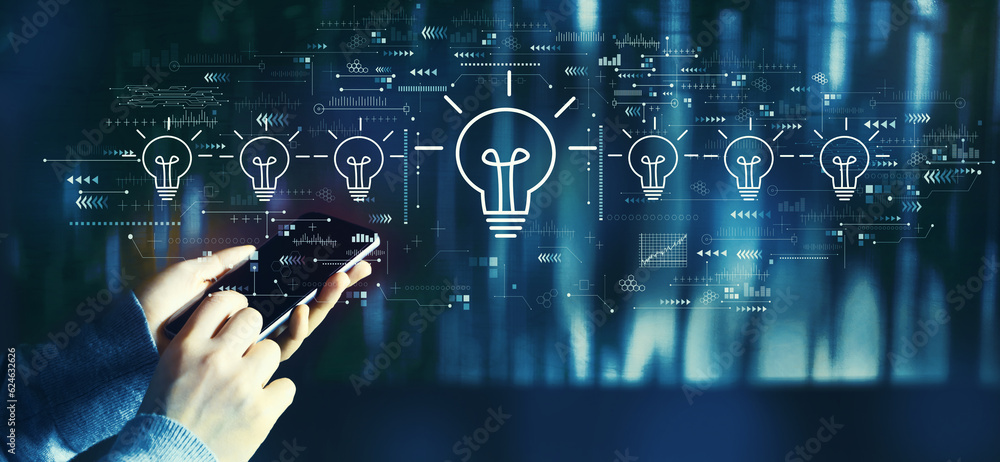 Poster idea light bulb theme with person using a smartphone