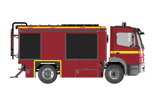 left side view of fire truck isolated on white empty background premium png