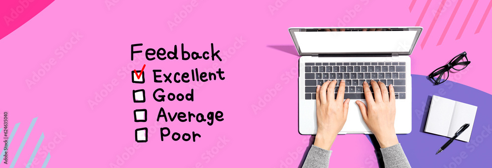 Poster feedback with person using a laptop computer