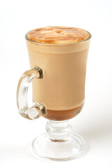 Sharp cup of coffee on a white seamless background 