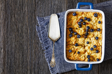 Apple Crumble topped with fresh berries, top view