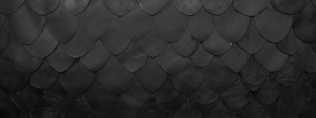 Dark black anthracite gray motif tiles texture wall background banner panorama - Vintage retro geometric abstract cement tile with fish scales structure (Generative Ai)