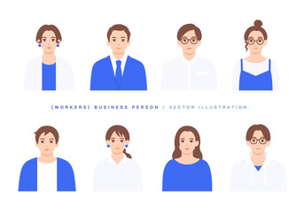 ビジネスマン、デザイナー、エンジニア、様々な職種の人物イラストセット。