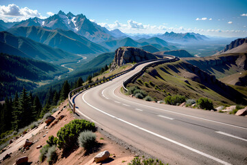 Realistic photo beautiful landscape of mountains blue sky and windy roads