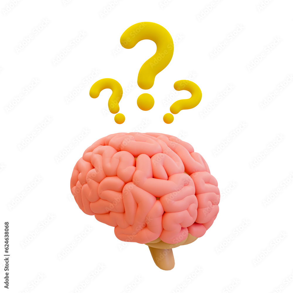Poster 3d minimal problem-solving concept. figure out the question. finding an answer. brain with question mark icons. 3d illustration.