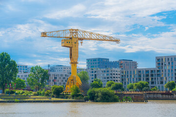 Nantes, France. View of the Grue Titan Jaune in the Nantes Island. It was built by Joseph Paris in...
