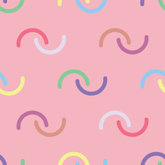 Fototapeta premium Seamless pattern with round shape, multi-colored on pink background. Vector illustration.
