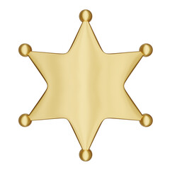 gold western sheriff badge isolated on white background element 3d illustration. gold western sheriff badge element isolated. gold western sheriff badge isolated element 3d render
