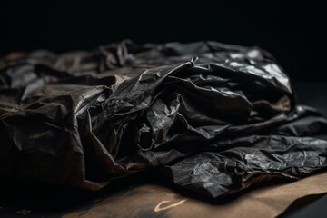 Wrinkled black paper with dusty cardboard wrapping. Generative AI