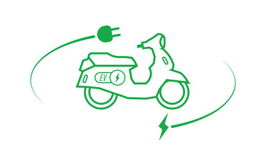 Electric scooter motorbike vector illustration with electric plug and lightning symbol. Eco friendly electric vehicle concept.