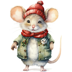 Watercolor Cute Christmas Mouse Hat