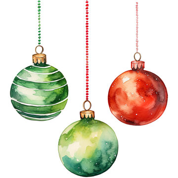 Watercolor christmas ornament, christmas illustration. Generative AI
