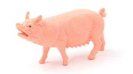 Toy pig isolated on white background. Farm cute, pink.