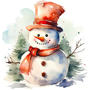 Watercolor Snowman, christmas illustration. Generative AI	