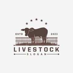 Livestock Logo, Fram Garden Design, Cow Logo Vector Badge Longhorn Bull Cattle Vintage Label Template