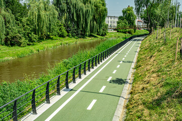 New cyclist paths built in the modern city for ecological bicycle transport, Sibiu, Romania