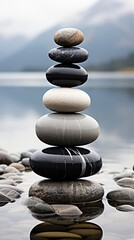 Silver and black pebbles. Generative AI