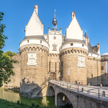 View at the Bretagne Dukes castle in the streets of Nantes in France