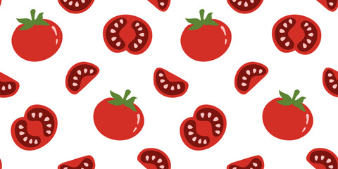 Pattern with tomato slices flat style for fabric, paper, kitchen.